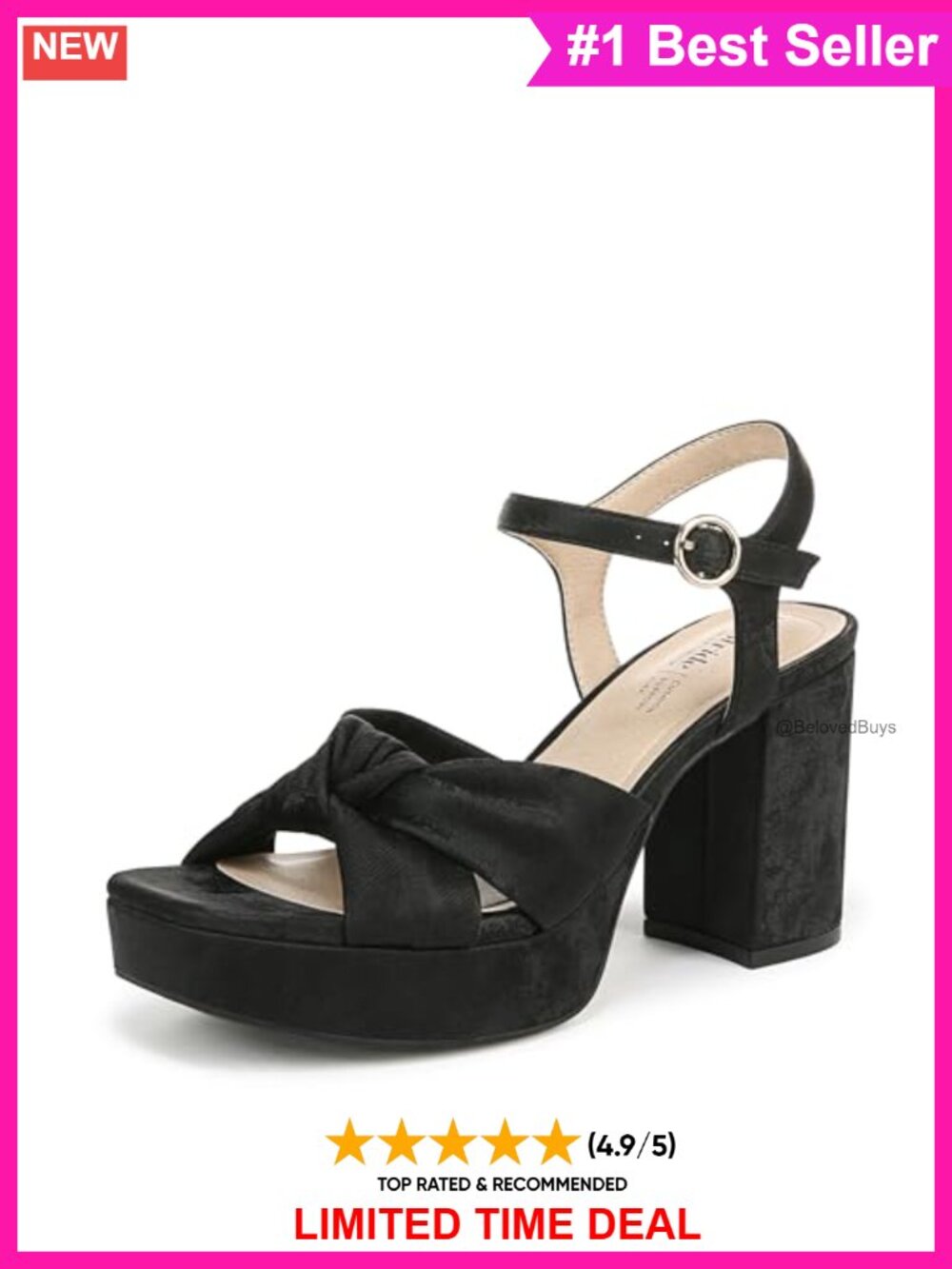 Platform Heeled Sandal with Cushioned Insole and Buckle Closure